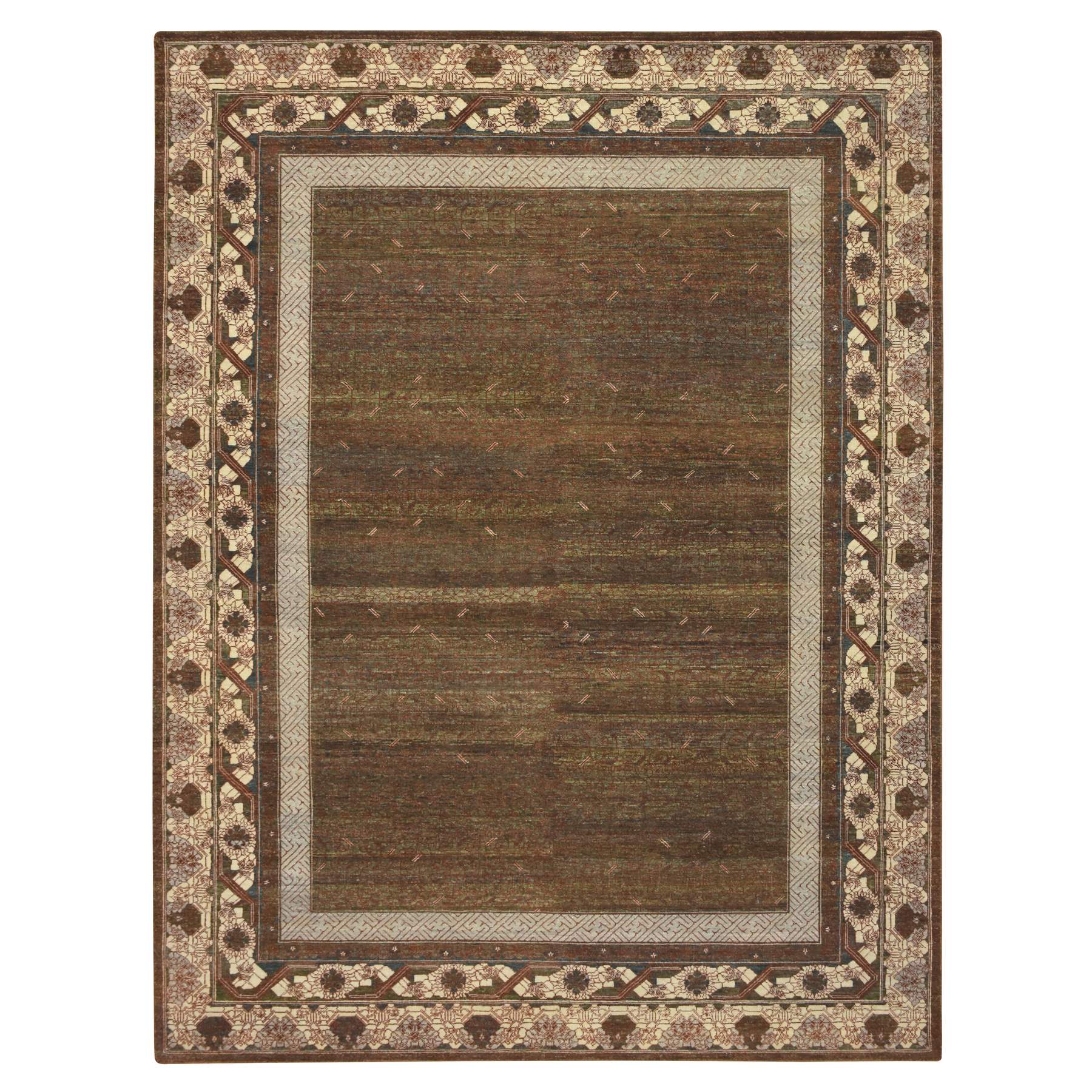 9'2"x12'1" Shades of Brown, Khotan Influence All Over Intricate Design, Zero Pile, 100% Wool, Hand Knotted, Oriental Rug 